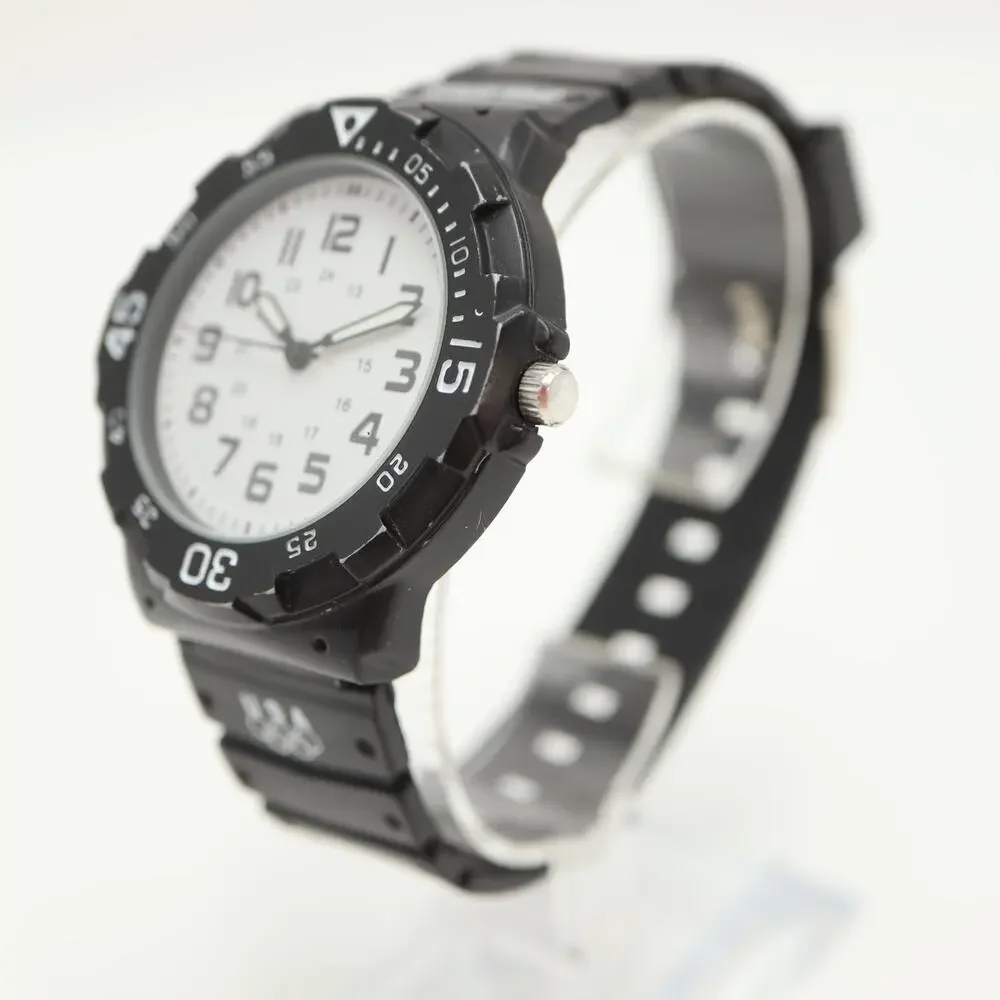 Mens 44mm Black White Easy Read Classic Sport Watch Black Band w New Battery